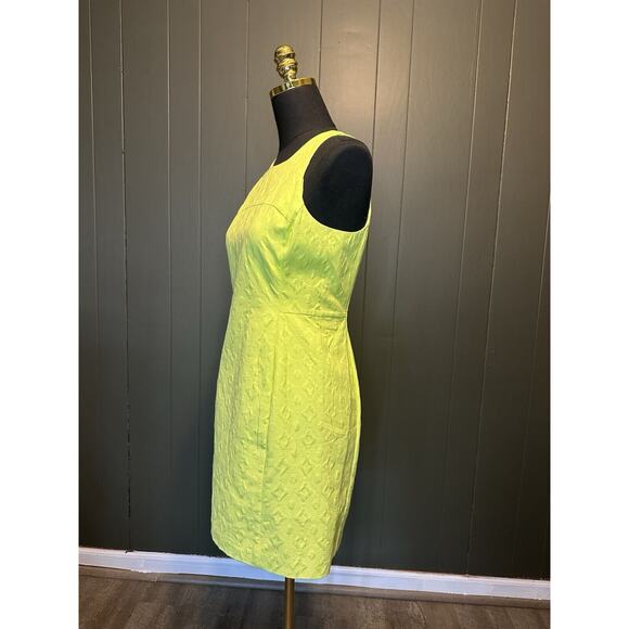 Banana Republic x Milly Tennis Ball Neon Yellow Textured Shift Dress Size 6P - Picture 7 of 8